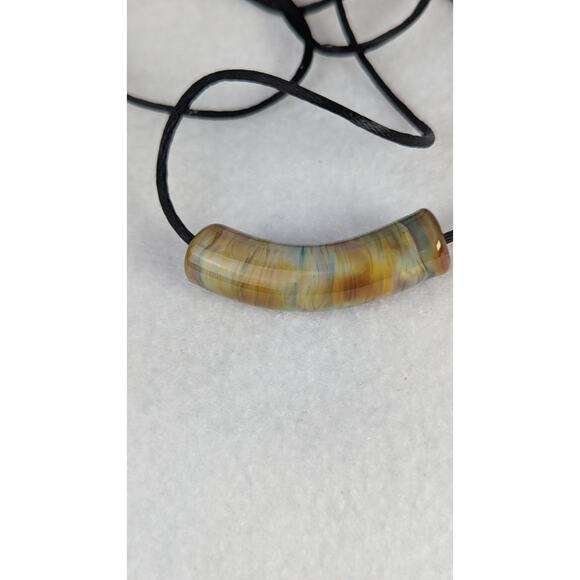 Handmade fused glass bead ond satin rattail 24"cord curved 48mm for 3mm cord - Picture 4 of 5